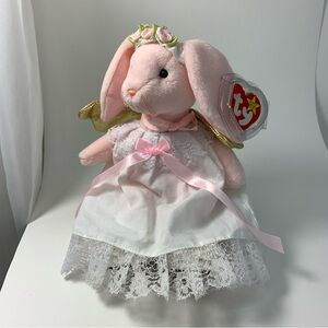 Hoppity the Pink Bunny Ty Beanie baby with Angel Outfit / Easter Gift 1996 VTG
